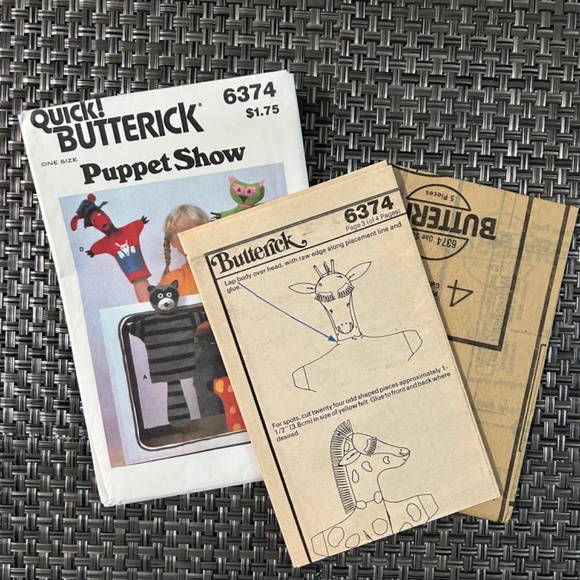 3 Vintage 80's Puppet Craft Patterns Butterick McCalls Puppeteers Puppet Show - Picture 9 of 9